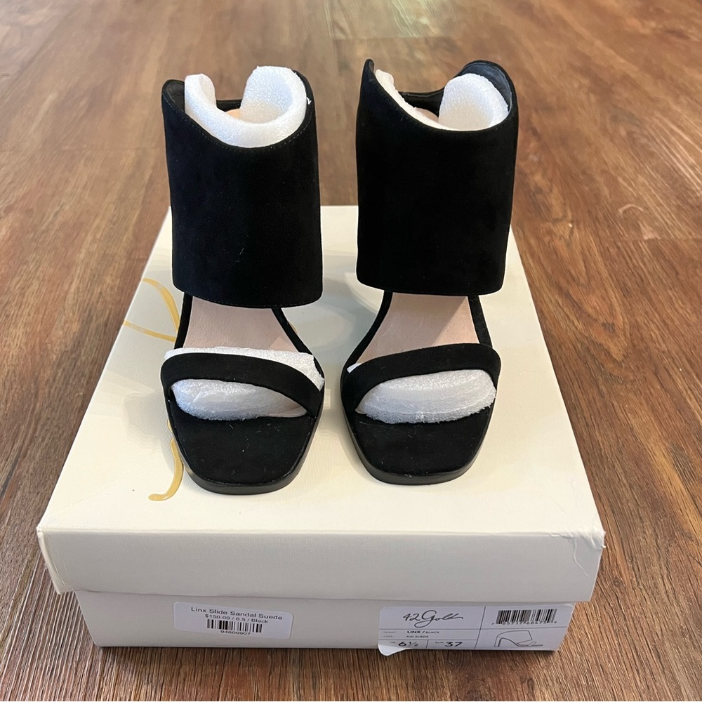 42 Gold Black suede heels size 6.5